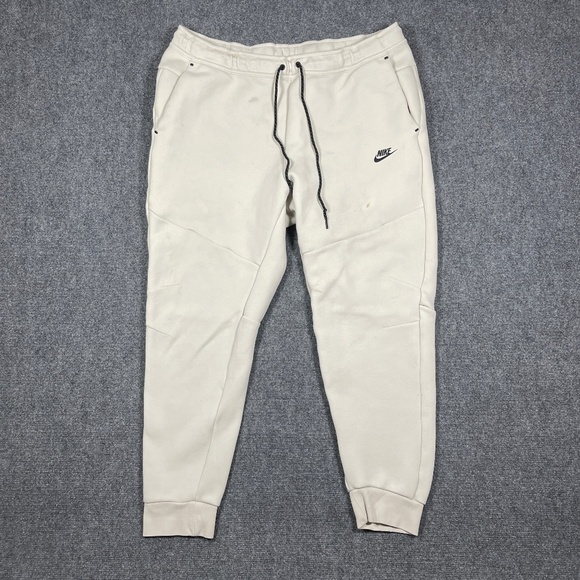 Nike Tech Fleece Joggers 2XL Beige Black Side Zip Pocket Lightweight 0763 - Picture 1 of 13